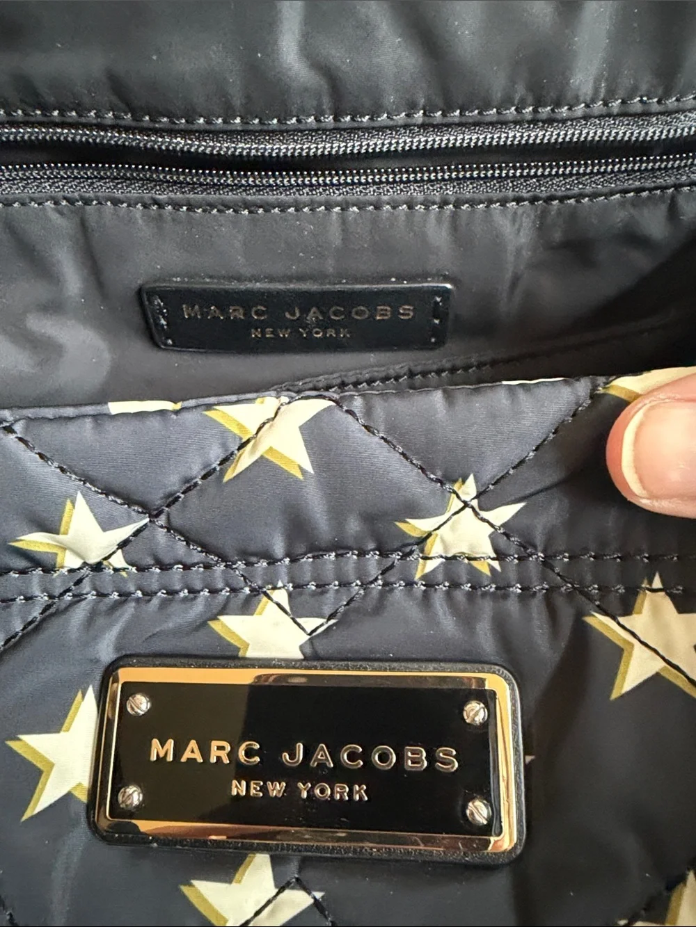 Marc Jacobs Navy Quilted Star-Print Diaper or Travel Bag with Gold Hardware